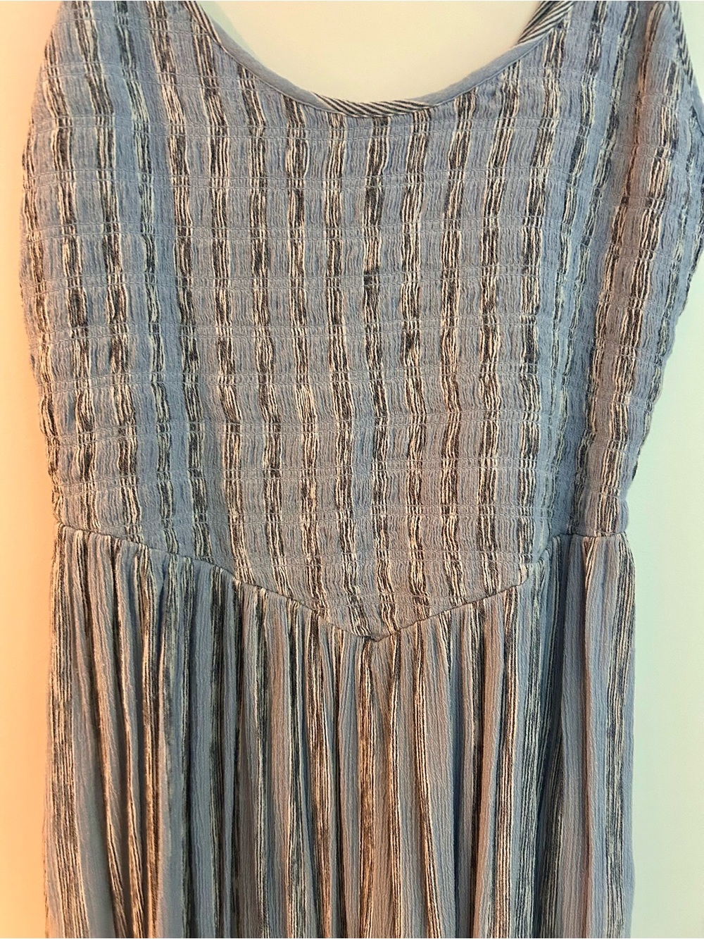 aerie Blue & White Striped Smocked Midi Dress - Picture 5 of 7